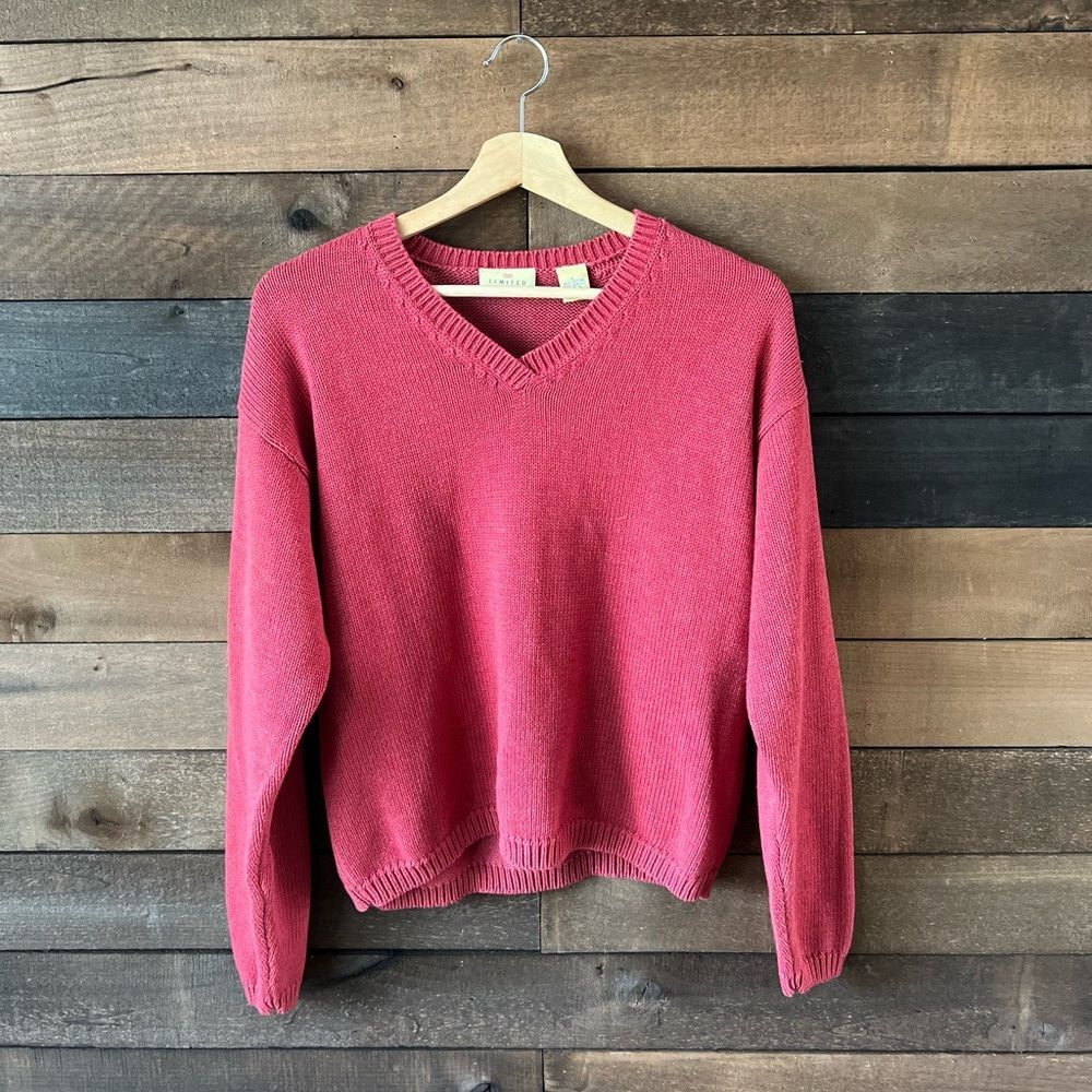 Vintage 90s Limited America Knit Sweater Red V Neck Classic Cotton Blend
